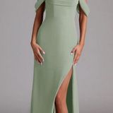 Azazie Dusty Sage A-Line Off the Shoulder Chiffon Convertible Dress Photo 0