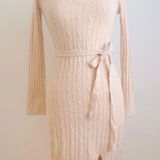 Bohme NEW  S Small Womens Sweater Dress Belted Cream/Beige/Camel V-Neck Midi Photo 0