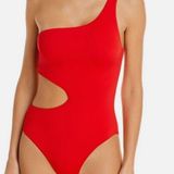 AQUA NWT- One Piece Red One Shoulder Cut Out Swimsuit- Size M Photo 0