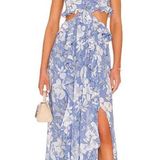 ASTR NEW Palace Blue White Floral Ruffle Maxi Dress Size L Revolve Photo 0