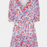 Lauren Ralph Lauren Floral Crinkle Georgette Tiered Dress Blue Size 12 Photo 0