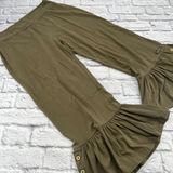 Matilda Jane Women's Big Ruffle Wide Leg Pants Tan Large Pull-On Stretch Comfort Photo 0