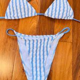 Adorable never worn blue striped bikini Photo 0