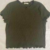 Heart & Hips Olive Green Ribbed Crop Top with Lettuce Edge Photo 0