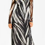 Alfani Sheer Zebra Print Metallic Midi Dress Mock Neck Long Sleeve Size M Photo 0