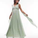 Topshop goddess gown occasion maxi dress in sage Photo 0