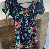 Blush  Off The Shoulder Blue Floral Romper size Medium Photo 0