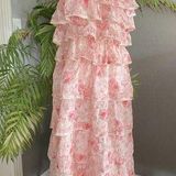 Winston White Tara Pink floral ruffle tiered Halter maxi Dress Sun Dress NEW Photo 0