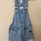 Nature Denim Vintage-Inspired Light Denim Short Overalls Women's Size Small Frayed Hem Photo 0