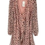 All in Favor NWT Animal Print Long Sleeve Wrap Mini Dress Pink Size Large Ruffle Photo 0