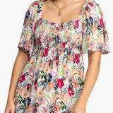 Roxy  Golden Dawn Smocked A-Line Mini Dress in Ash Rose Wallflower Size Large Photo 0