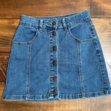 Almost Famous Button Down Denim Blue Jean High Rise Mini Skirt  Size 1 Photo 0