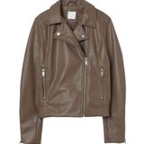 H&M  Vegan Faux Leather Moto Biker Jacket Taupe sz XXL Photo 0