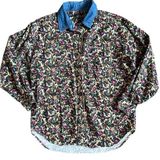 At Last & Co Vintage Floral Button Down Shirt With Denim Blue Collar Size Medium Photo 0