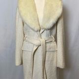 Marvin Richards Cream Faux Fur Collar Belted Teddy Coat Photo 0