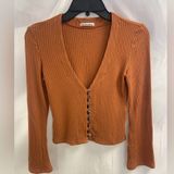 Reformation Orange Ribbed Long Sleeve Blouse Photo 0