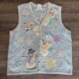 Erika White Stag Snowman Christmas Holidays Grandma Sweater Vest Blue Size Large Photo 0