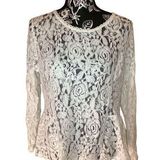 LC Lauren Conrad Runway Long Sleeve Lace Shirt Floral Everyday Casual School Blo Photo 0