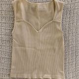 ZARA Boom Boom Jeans Cream Sweetheart Neckline Ribbed Minimalist Tank Top Medium Photo 0