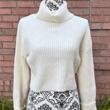Altar'd State NWT  Women's Cropped Ribbed Turtleneck Sweater in Cream, Size Small Photo 0
