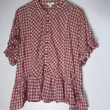 Dylan ‎ Airy Cotton Mauve Gingham check Peplum Ruffle Oversized TOP Blouse Large Photo 0