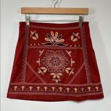 Miami Boho Embroidered Rust Red Faux Suede Mini Skirt Size M Photo 0