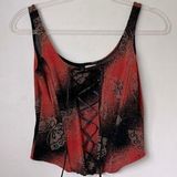 Mystic Vintage 90s  Red & Black Butterfly Print Lace Up Corset Top M Photo 0
