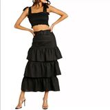 Capulet  Paula Ruffle Tiered Belted Skirt Midi Black XS Photo 0