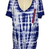 Merona NWT T-Shirt Top XXL Womens Blue Indigo White Tie Dye V-Neck Casual Cotton Photo 0