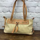 Dooney & Bourke Dooney Bourke Small DB Tassel Zip Top Tote Sand Tan Canvas Saddle Tan Leather Photo 0