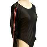 Charlotte Russe Black Mesh Bodysuit with Red Stripe on the Sleeves Photo 0