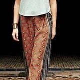 Elevenses Anthropologie Wide Leg Pants Size 12 Boho Flowy Orange Blue Casual Photo 0