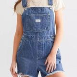 Levi's  Vintage Women's Shortalls Overalls Raw Hem Cutoff Blue Size XL Frayed Photo 0