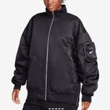 Nike therma fit women's large XL black oversized bomber jacket lined puffer oran Photo 0