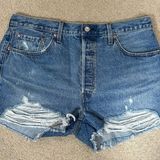 Levi's  Strauss Light Wash Blue Distressed High Waist Cut Off Mom Shorts Size W34 Photo 0