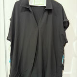 Halara  Black Women's V-neck Blouse Tunic Top Flowy Cap Sleeve NWT Size Large Photo 0