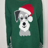 Woman Within  Green Schnauzer Dog Santa Hat Christmas Sweater Size 14/16 Photo 0