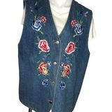 carole little Denim Jean Vest Blue Embroidered Appliqué Flowers Size 20W Photo 0