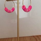 Handmade Hoops With Pink Clay Discs Photo 0