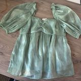 Altar'd State Green Chiffon Peplum Blouse Shirt Top Puff Short Sleeve Photo 0