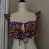 For Love & Lemons  Sasha Crop Top Pink Blue Yellow Floral Photo 0