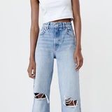 ZARA Ripped Wide Leg Jeans Photo 0