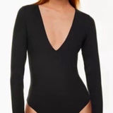 Babaton Aritzia Contour V-Neck Long Sleeve Bodysuit Black Size Small Stretch Photo 0