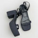 Topshop  Black Square Toe Ankle Strap Block Heel Platform Sandals Heels Size US 6 Photo 0