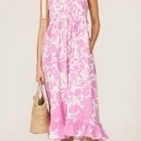 Peter Som Collective Pink Floral Midi Dress Photo 0