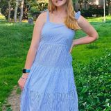 Time And Tru Blue And White Striped Mid Dress Photo 0