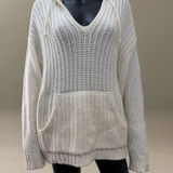 Aerie  Wool Blend Chunky Knit Hoodie Sweater Women's M Cream V-Neck Cozy Photo 0