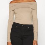 VERO MODA  Tan Brown Mink Panda Off The Shoulder Long Sleeve Top Blouse Shirt M Photo 0