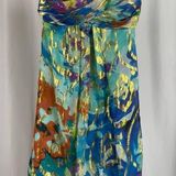 Cache  Size 0 Silk Strapless Watercolor Floral Mini Dress Metallic Vacation Photo 0