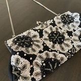 White House | Black Market Black White Silver Sequin Beaded Clutch Purse Wristlet Photo 0